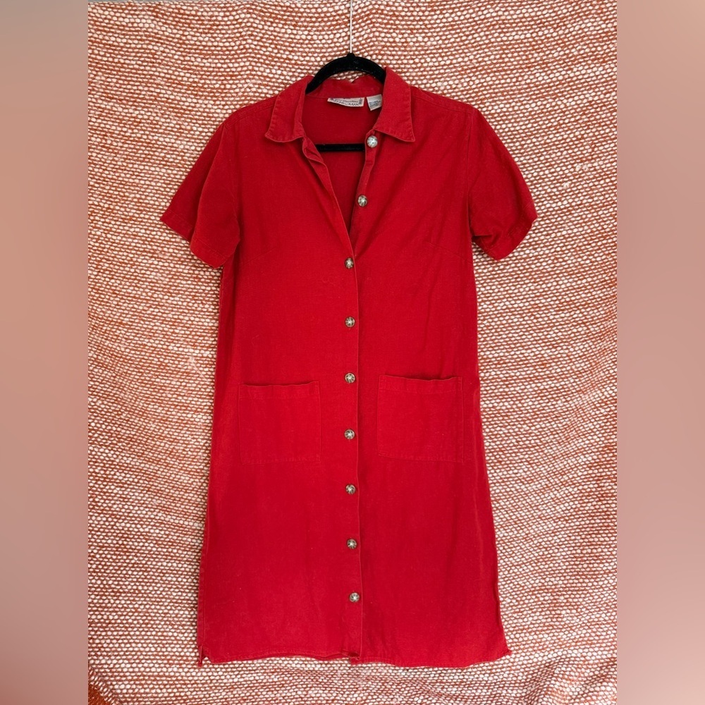 Vintage Red Button-Down Linen Dress
